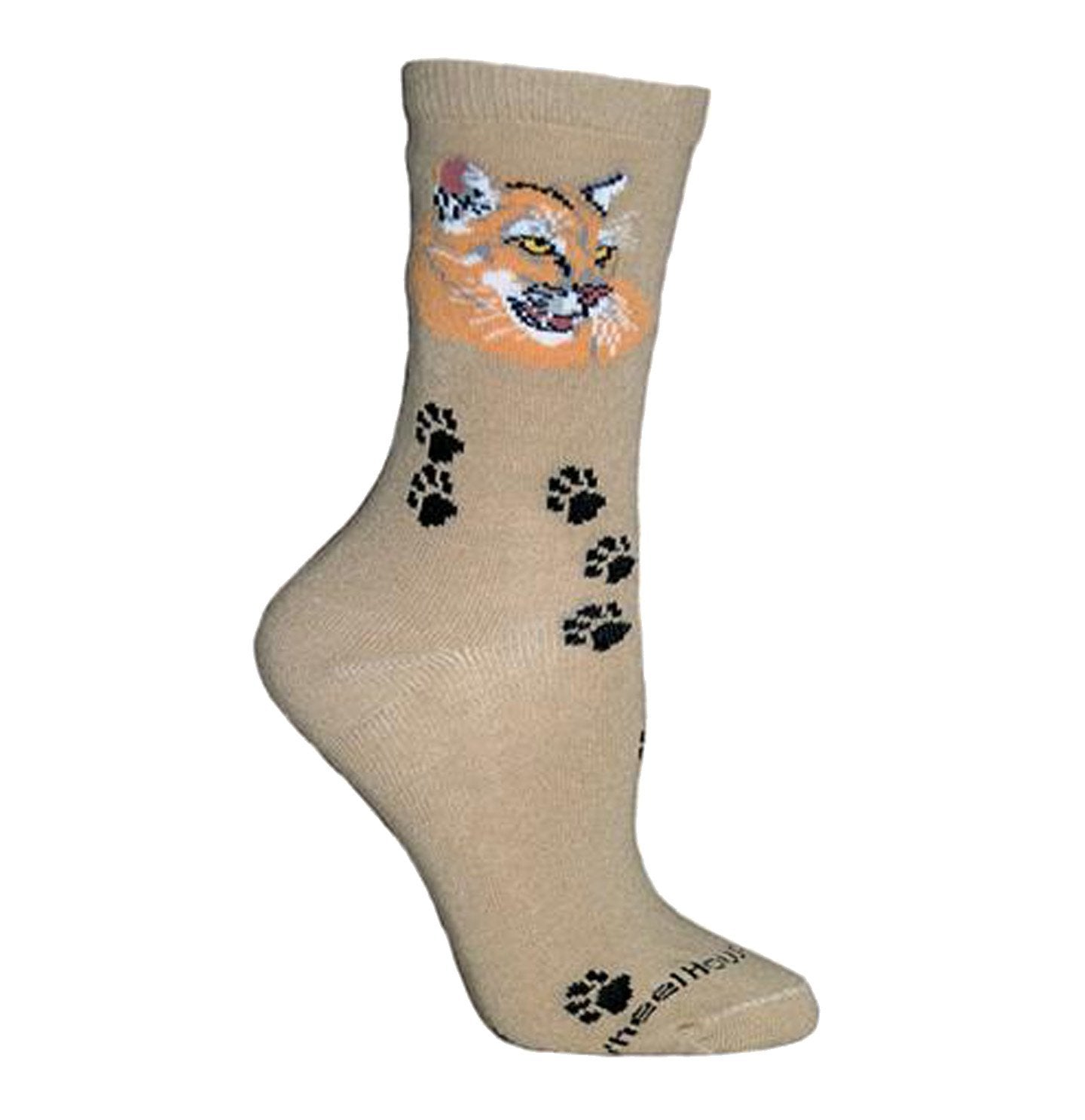Animal Pride - Mountain Lion on Khaki - Adult Cotton Crew Socks