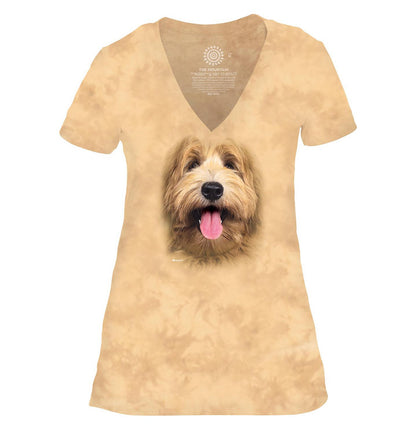 Big Face Labradoodle Pup - Women's Tri-Blend V-Neck T-Shirt