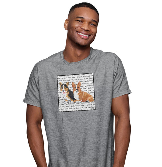 Animal Pride - Two Corgi Love Text - Adult Unisex T-Shirt