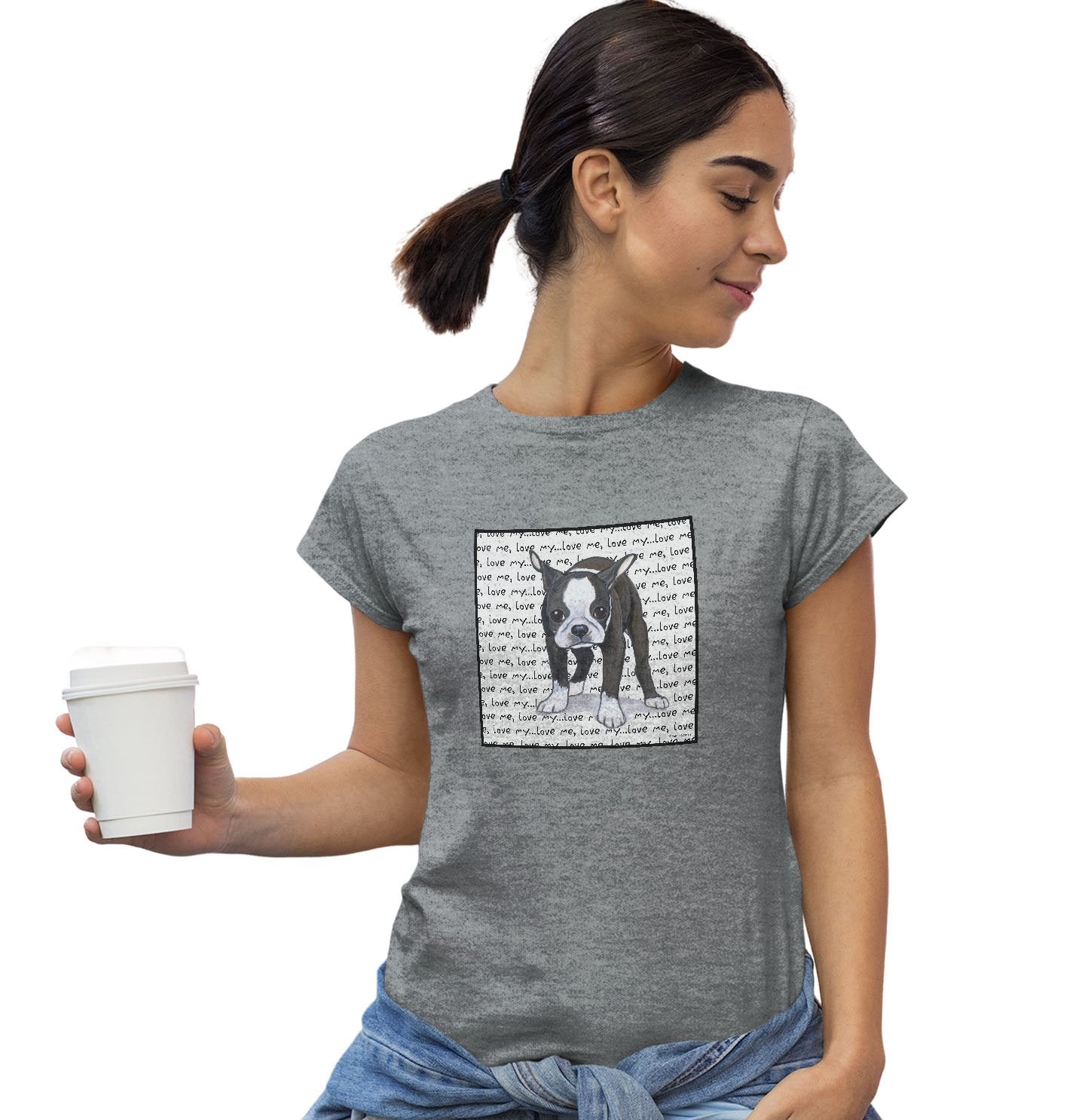 Boston Terrier Puppy Love Text - Women's Fitted T-Shirt