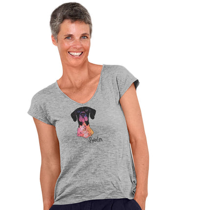 Colorful German Shorthaired Pointer Headshot - Women's V-Neck T-Shirt