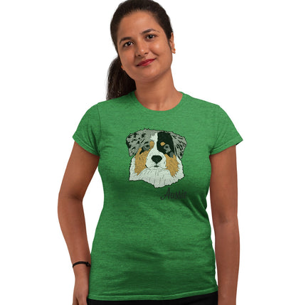 Blue Merle Aussie Headshot - Women's Fitted T-Shirt