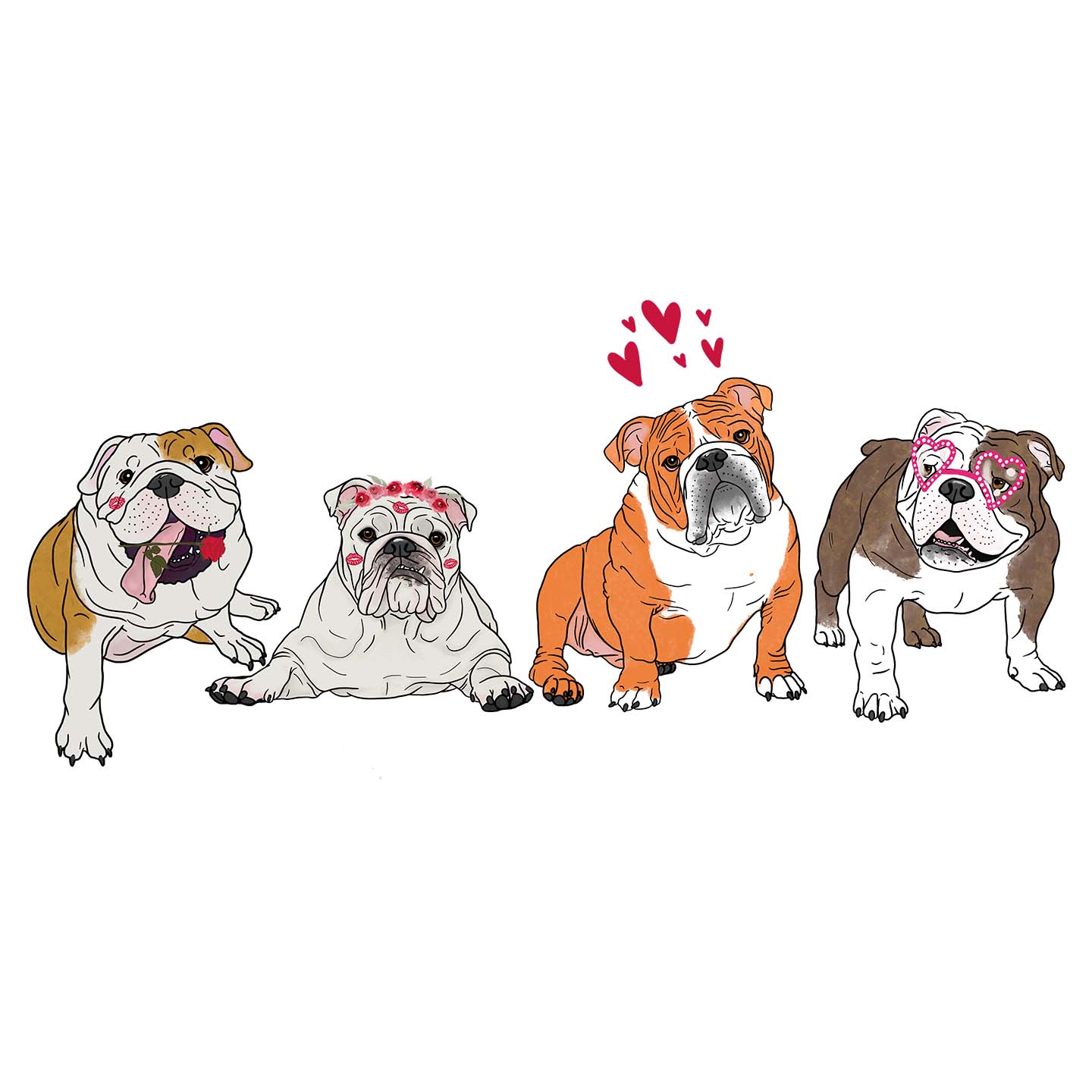 Bulldog Love Line Up - Adult Unisex Hoodie Sweatshirt