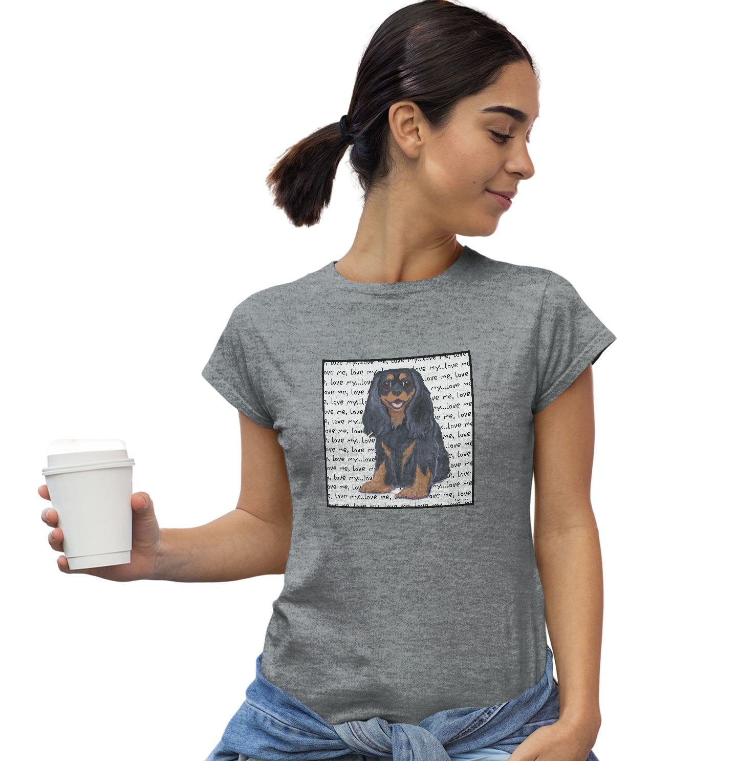 Black & Tan Cavalier Love Text - Women's Fitted T-Shirt