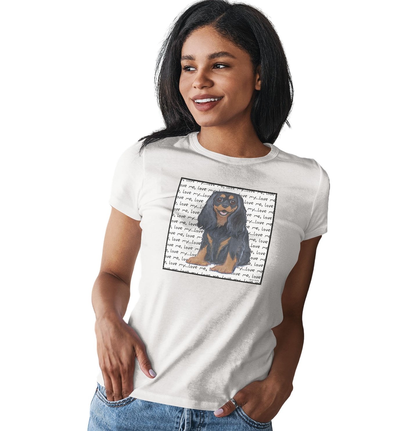 Animal Pride - Black & Tan Cavalier Love Text - Women's Fitted T-Shirt