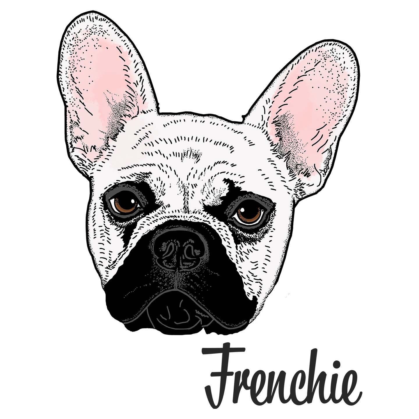 White Frenchie Headshot - Adult Unisex Hoodie Sweatshirt