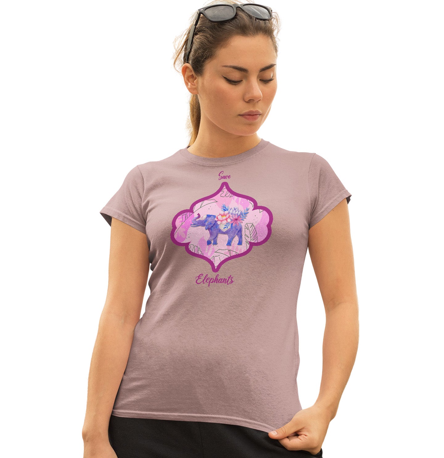 Save Elephants Pink Flowers - Women's Fitted T-Shirt