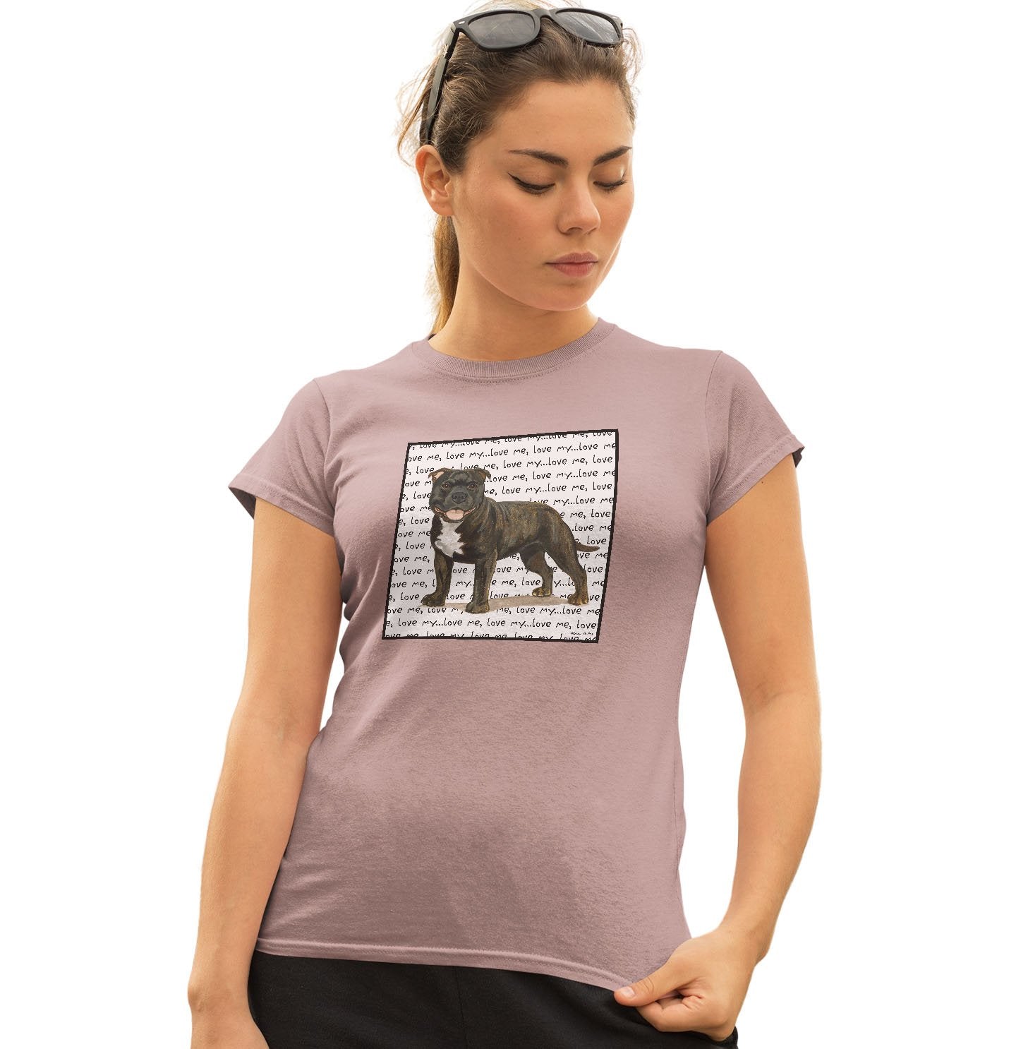 Brindle English Staffy Love Text - Women's Fitted T-Shirt