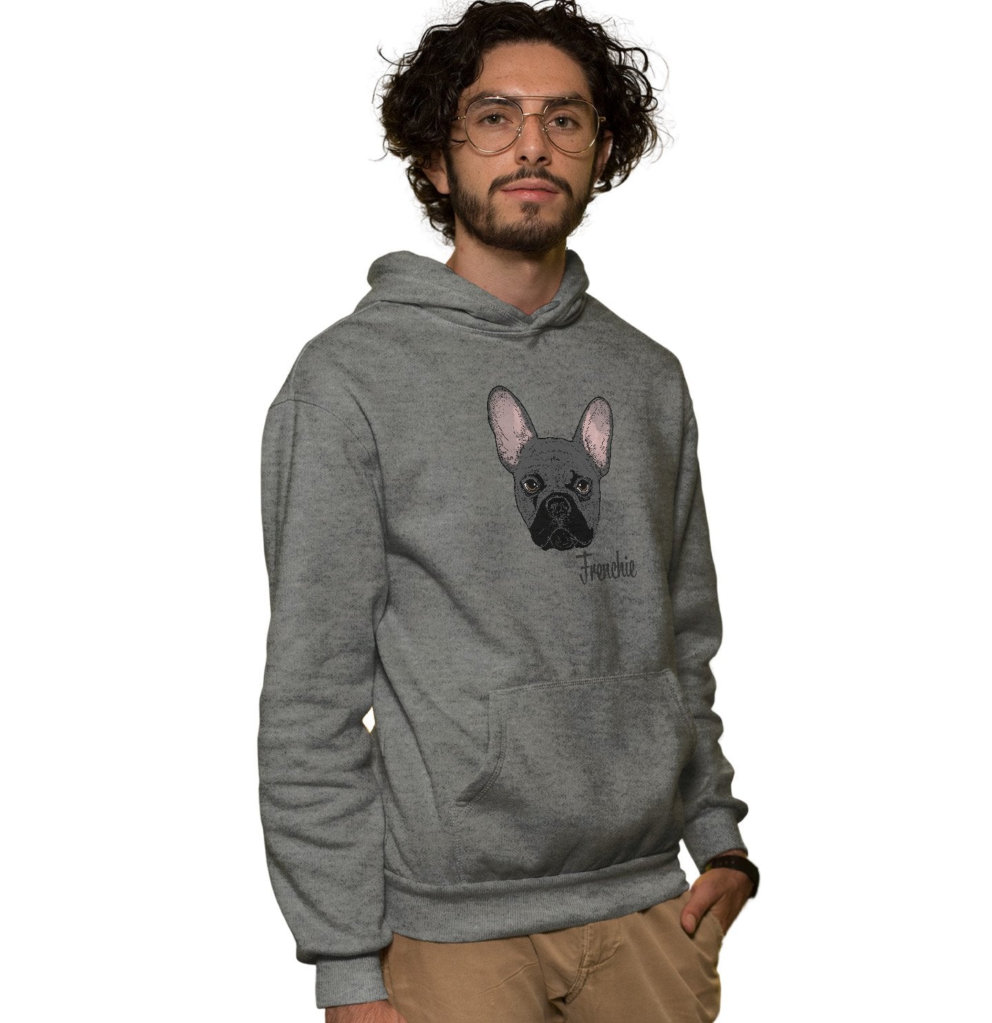 Grey Frenchie Headshot - Adult Unisex Hoodie Sweatshirt