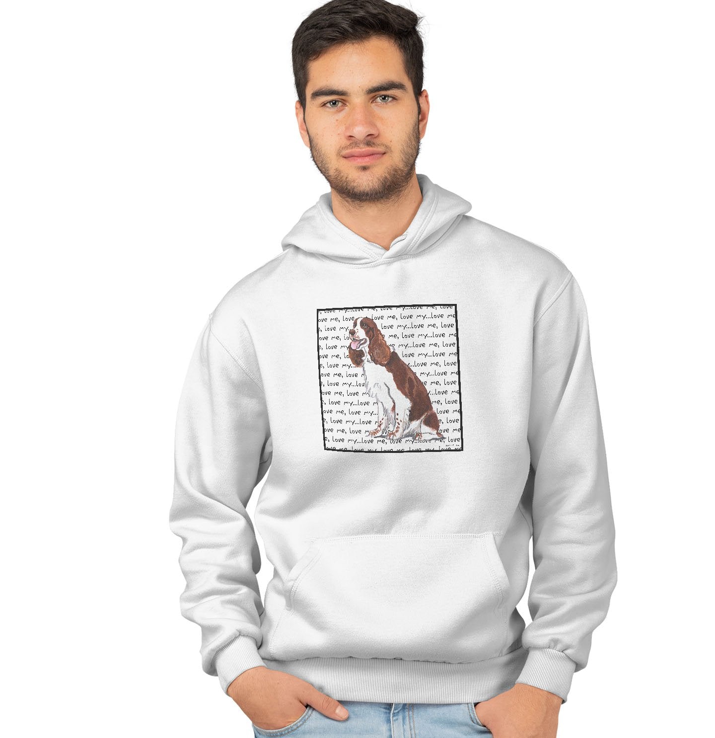 Liver and White Springer Love Text - Adult Unisex Hoodie Sweatshirt