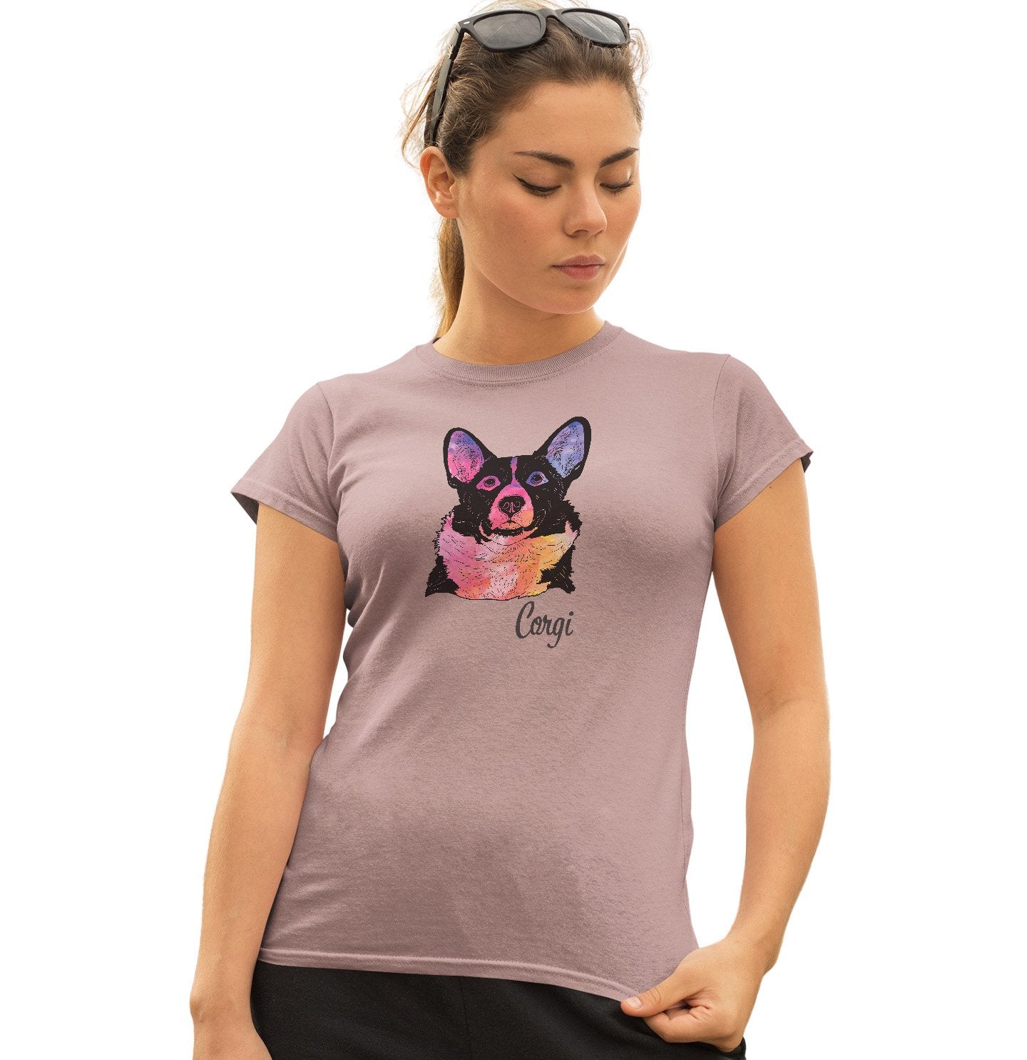 Animal Pride - Colorful Corgi Headshot - Women's Fitted T-Shirt