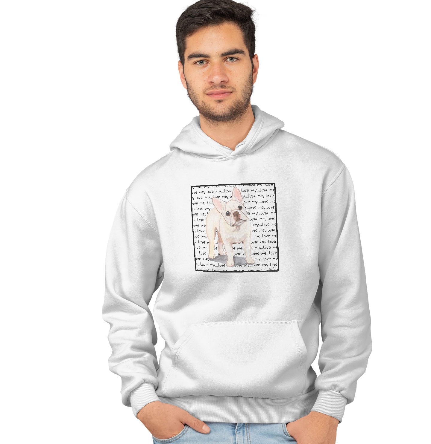 Cream Frenchie Love Text - Adult Unisex Hoodie Sweatshirt