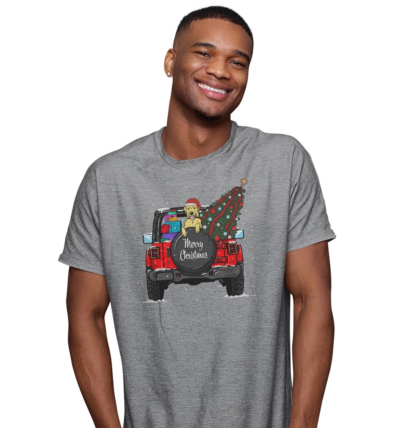 Christmas Jeep Yellow Lab - Adult Unisex T-Shirt