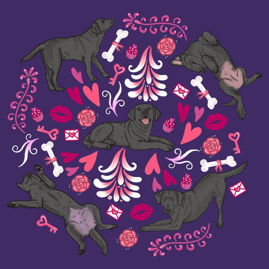 Black Labrador Pink Fleur Pattern - Women's Fitted T-Shirt