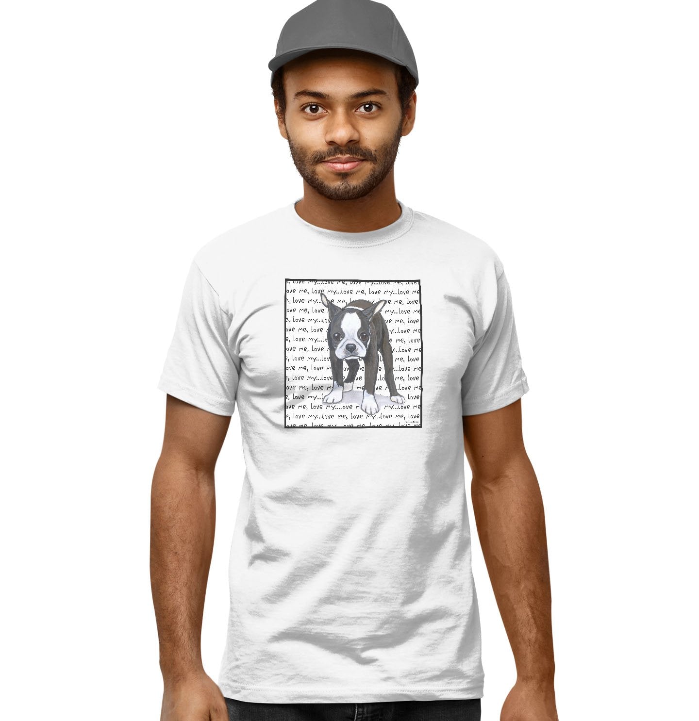 Animal Pride - Boston Terrier Puppy Love Text - Adult Unisex T-Shirt