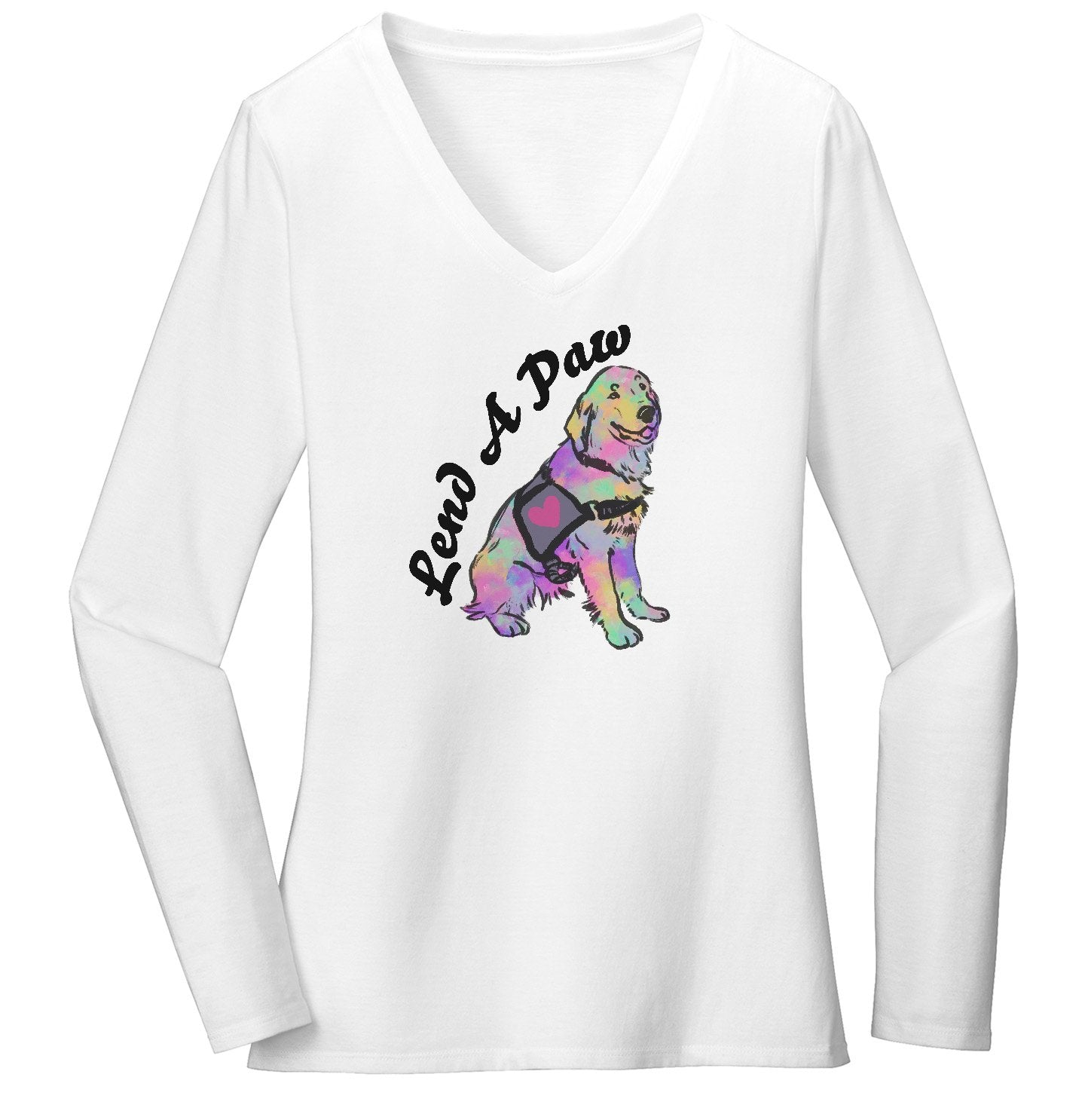 Animal Pride - Lend a Paw Golden Retriever - Women's V-Neck Long Sleeve T-Shirt