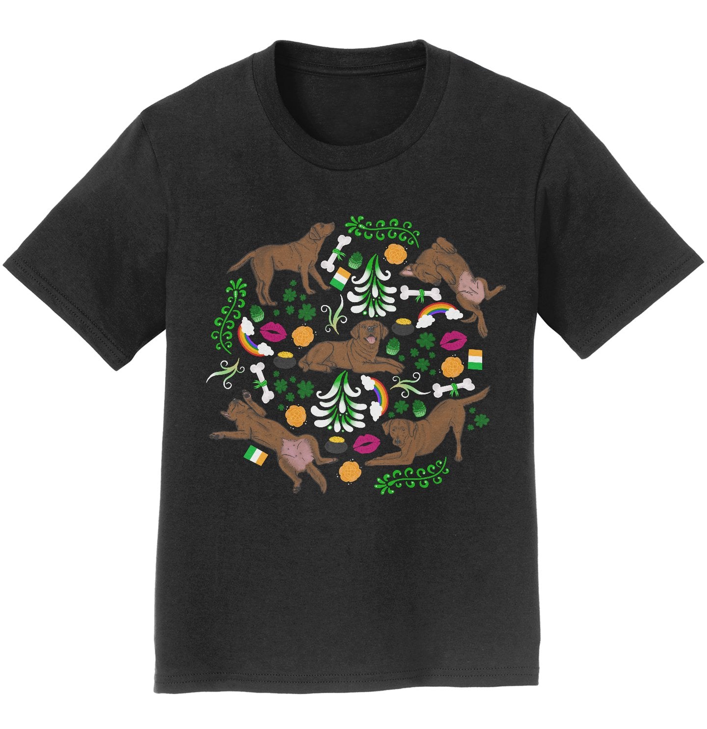 Animal Pride - Chocolate Labrador Green Fleur Design - Kids' Unisex T-Shirt