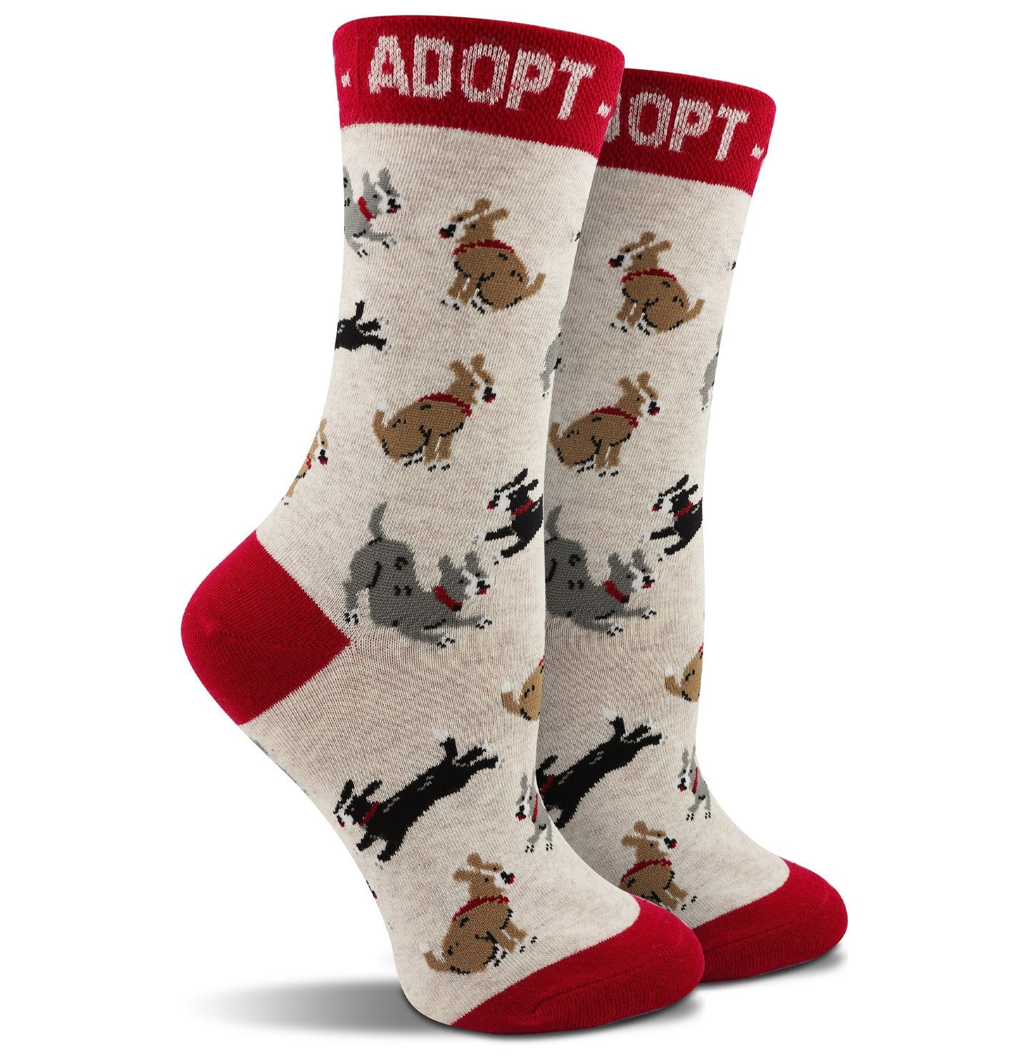 Animal Pride - Adopt Dogs Pattern on Natural - Adult Cotton Crew Socks