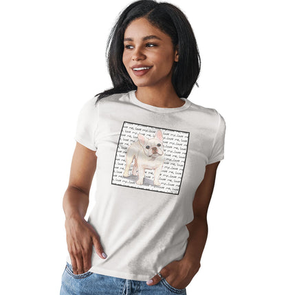 Cream Frenchie Love Text - Women's Fitted T-Shirt