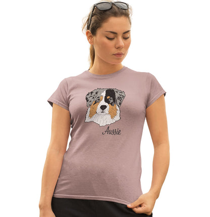 Blue Merle Aussie Headshot - Women's Fitted T-Shirt