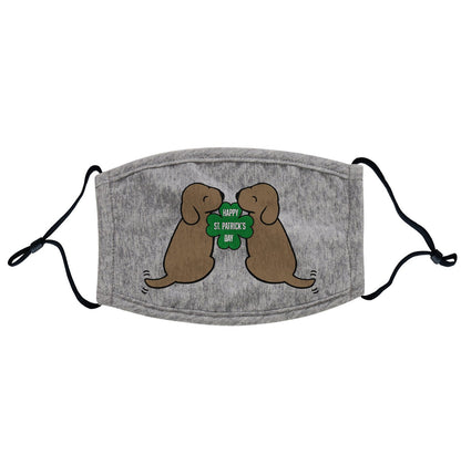 Animal Pride - Happy St. Patrick's Day Chocolate Lab Puppies - Adult Adjustable Face Mask