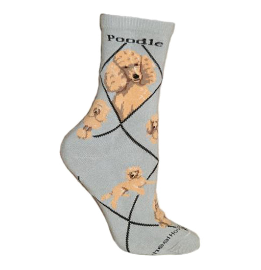 Animal Pride - Apricot Poodle on Grey - Adult Cotton Crew Socks