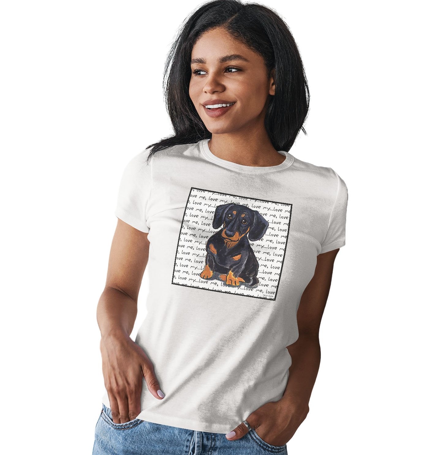 Black Dachshund Love Text - Women's Fitted T-Shirt