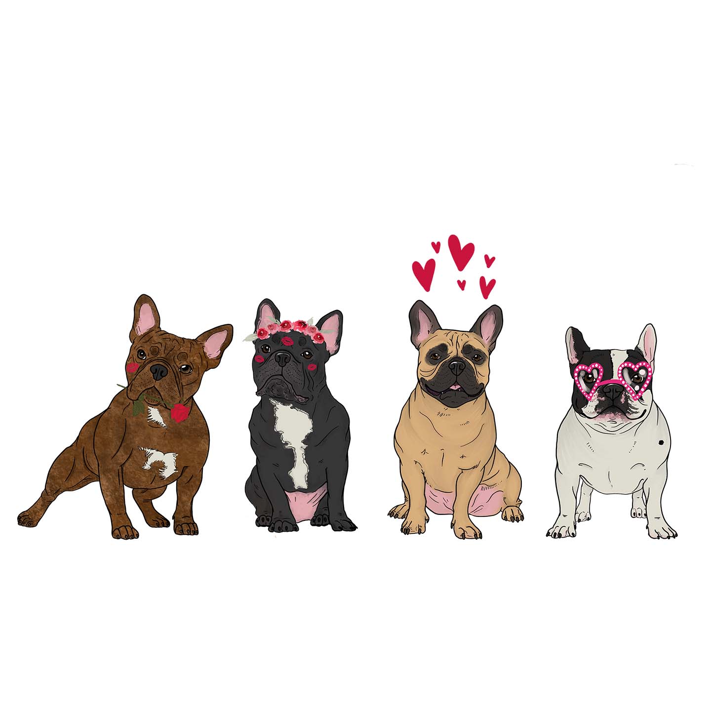 Frenchie Love Line Up - Women's V-Neck T-Shirt