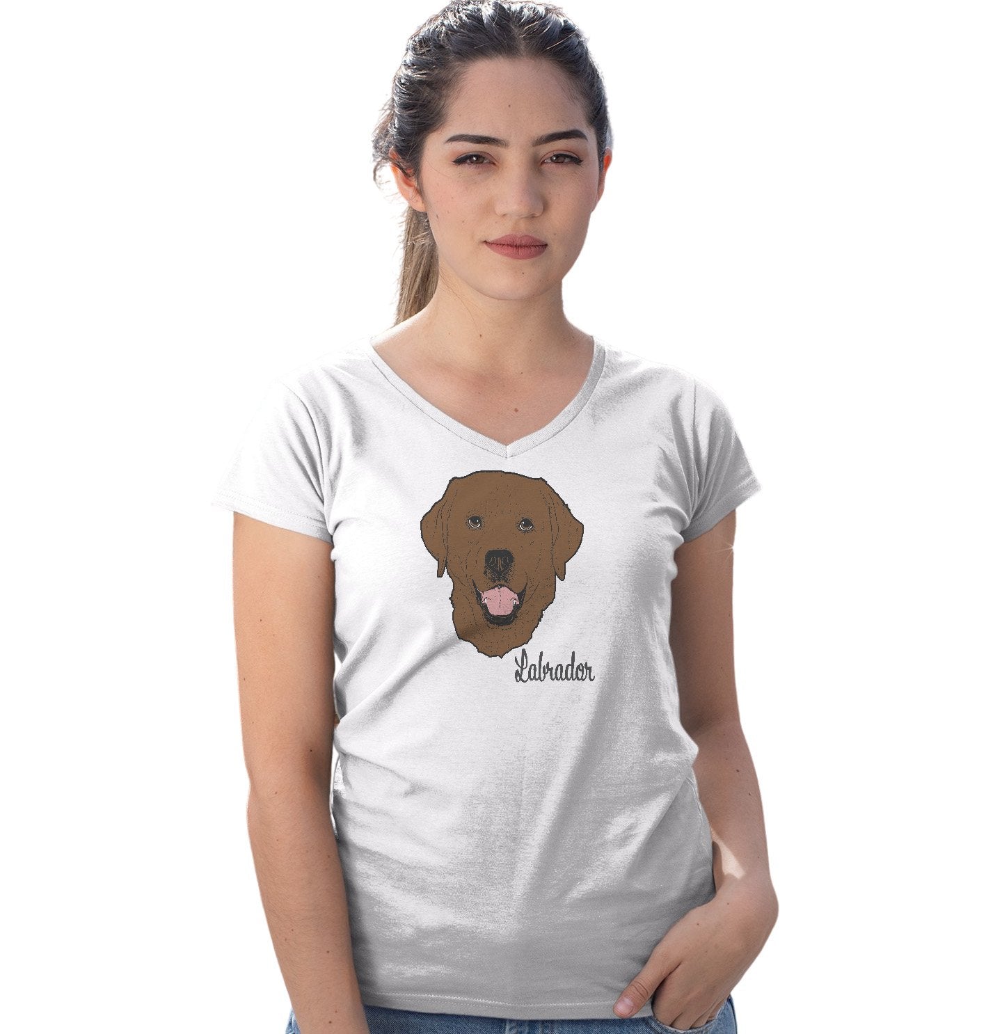 Chocolate Labrador Headshot - Women's V-Neck T-Shirt