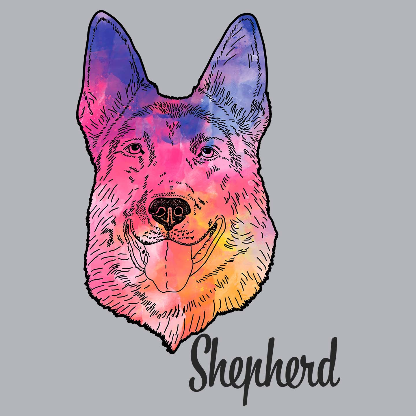 Colorful German Shepherd Headshot - Adult Unisex Long Sleeve T-Shirt