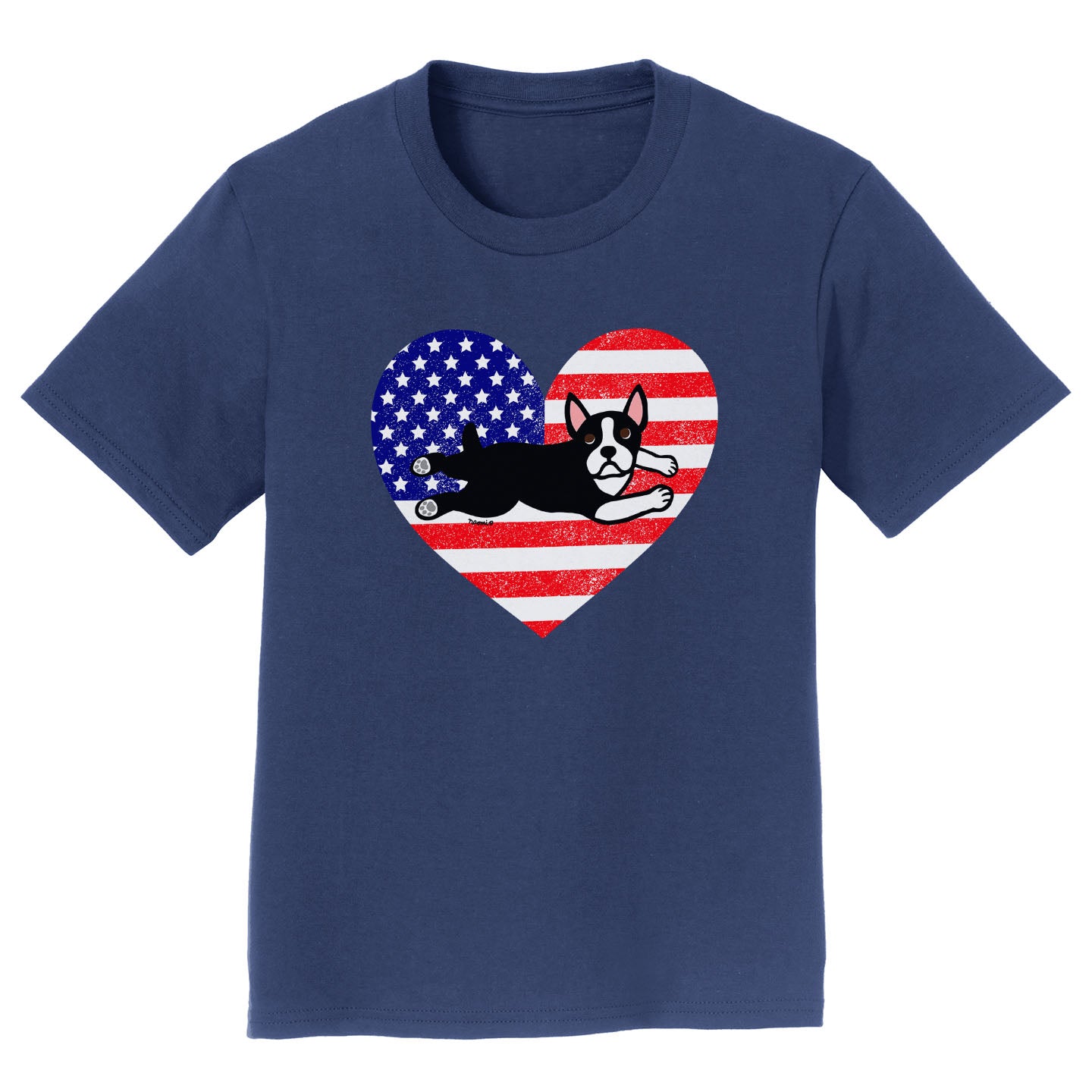 USA Flag Boston Terrier Puppy - Kids' Unisex T-Shirt