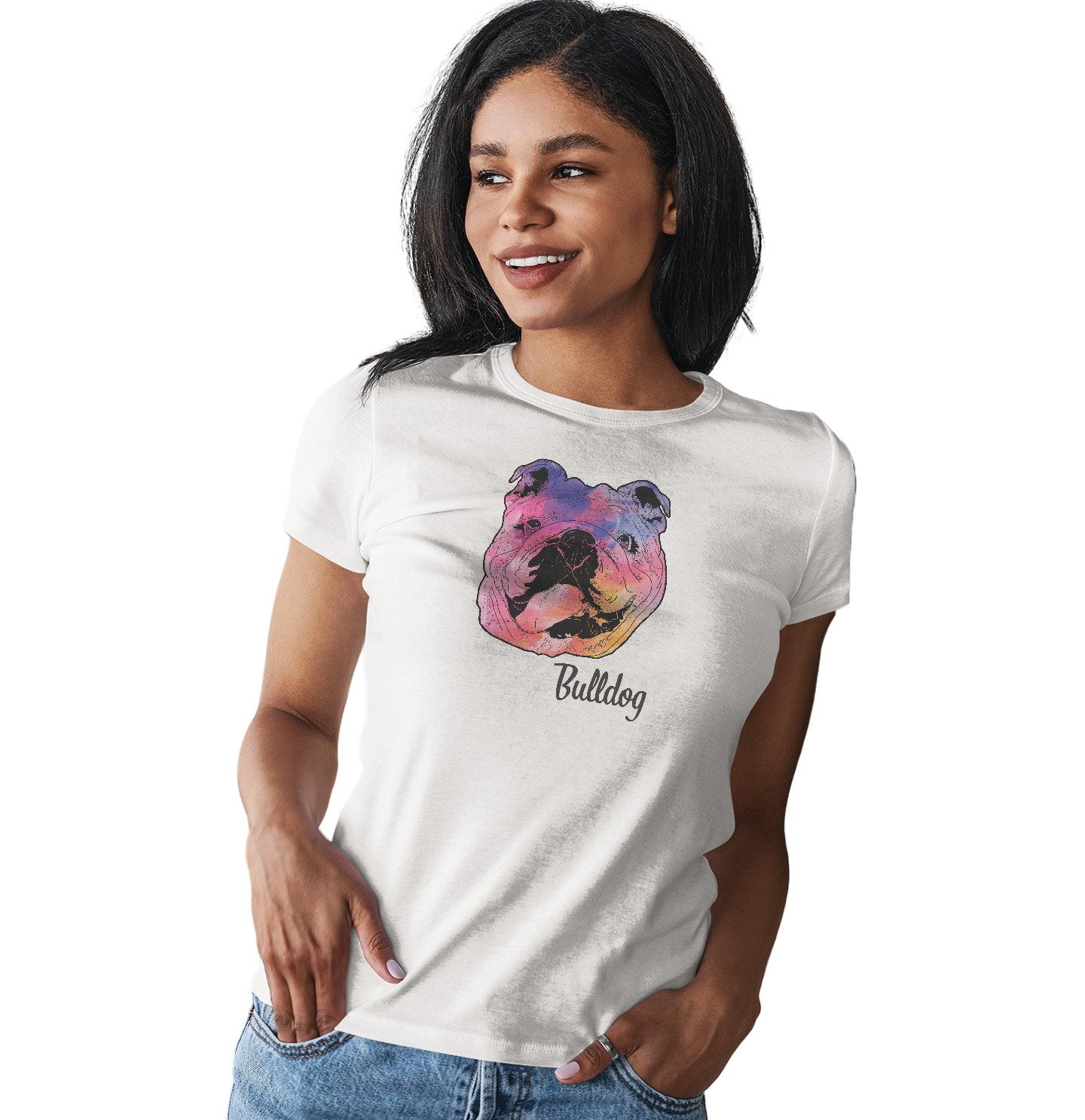 Colorful Bulldog Headshot - Women's Fitted T-Shirt