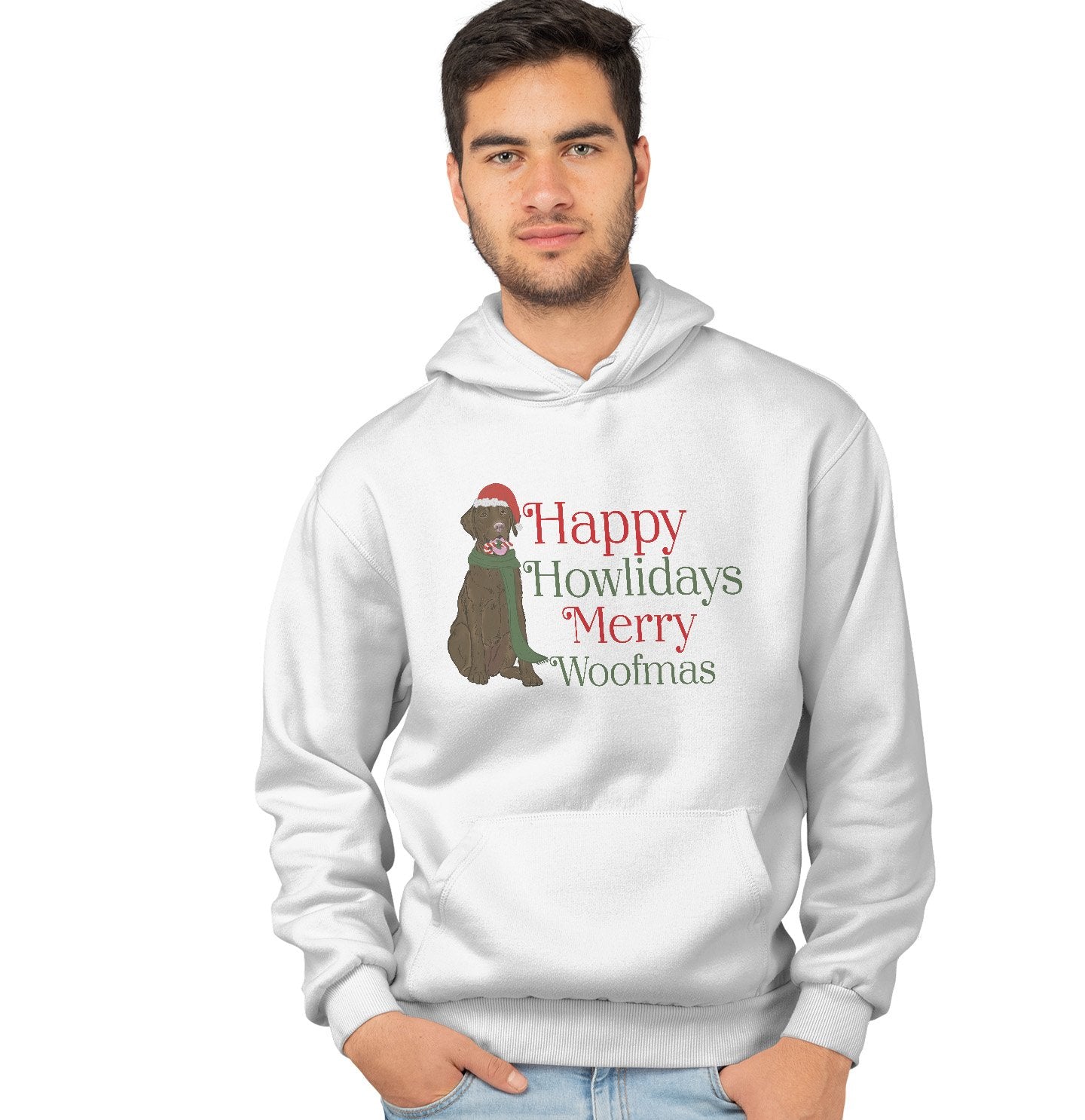 Animal Pride - Merry Woofmas Chocolate Lab - Adult Unisex Hoodie Sweatshirt