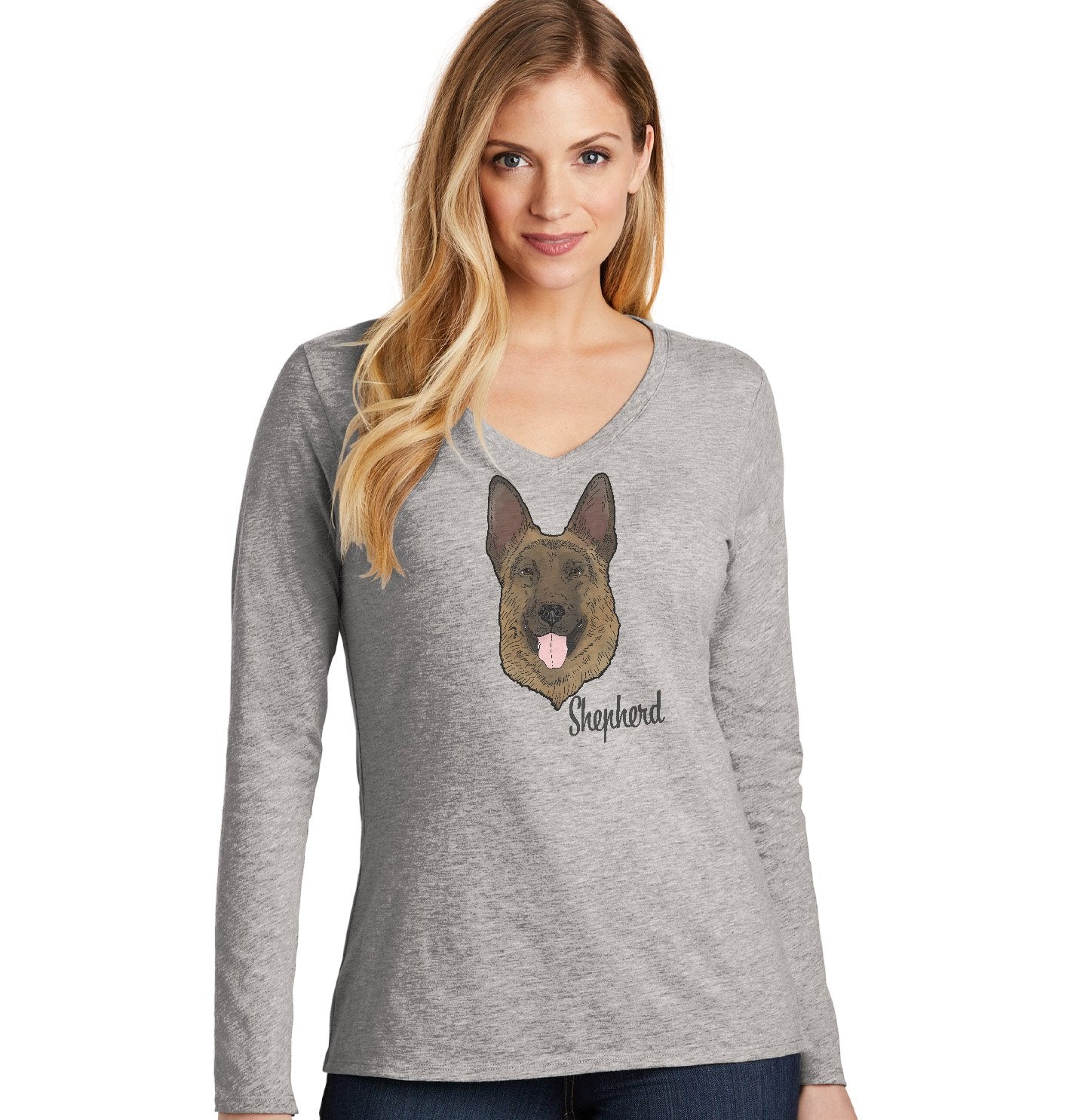 Black & Tan German Shepherd Headshot - Women's V-Neck Long Sleeve T-Shirt