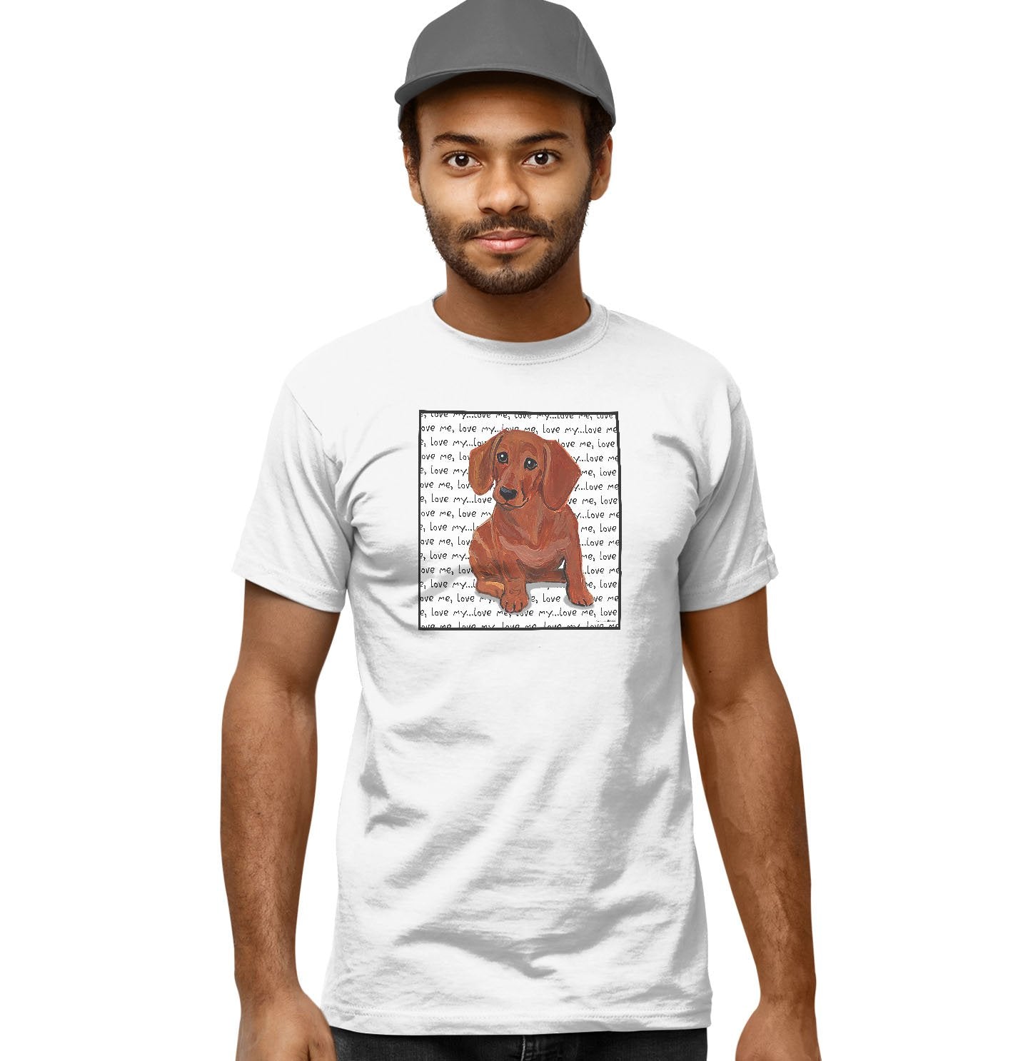 Red Dachshund Love Text - Adult Unisex T-Shirt