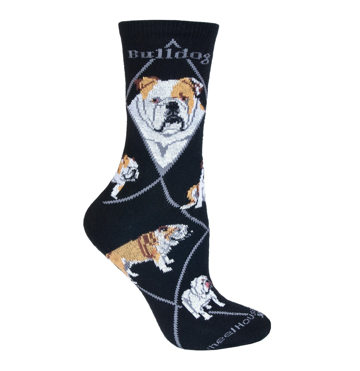 Animal Pride - Bulldog on Black - Adult Cotton Crew Socks