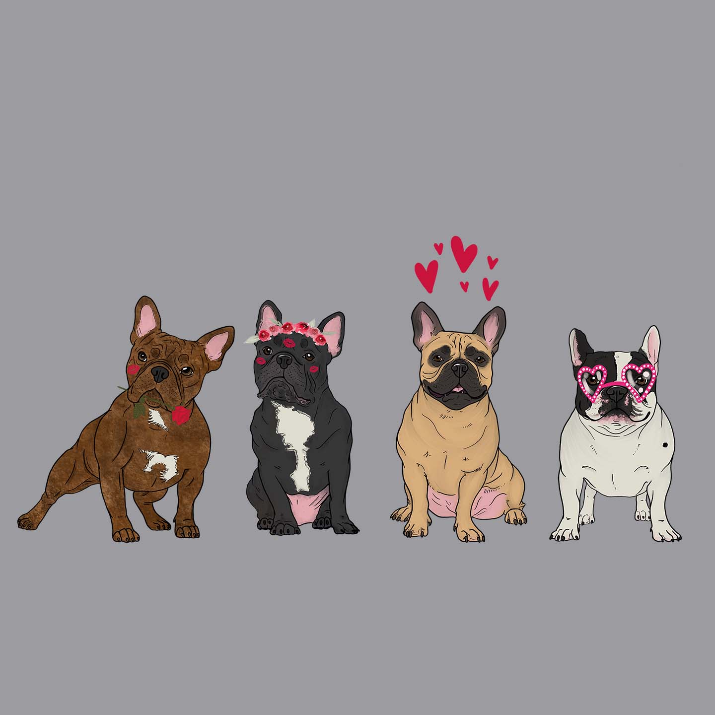 Frenchie Love Line Up - Adult Unisex Long Sleeve T-Shirt