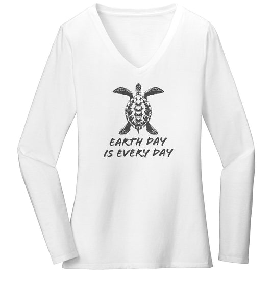 Animal Pride - Earth Day is Every Day Sea Turtle - Women's V-Neck Long Sleeve T-Shirt