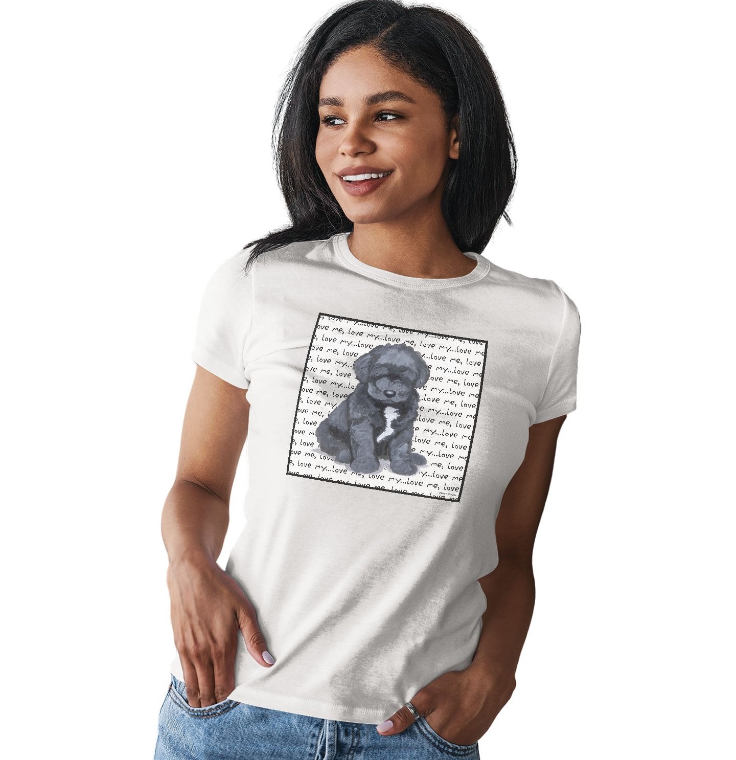 Animal Pride - Portuguese Water Dog Puppy Love Text - Women's Fitted T-Shirt