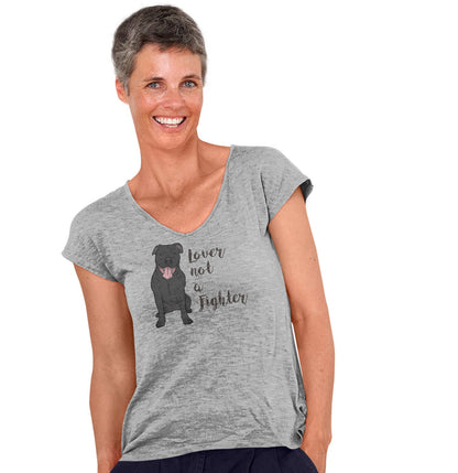 Black Pit Bull Lover Not Fighter - Women's V-Neck T-Shirt