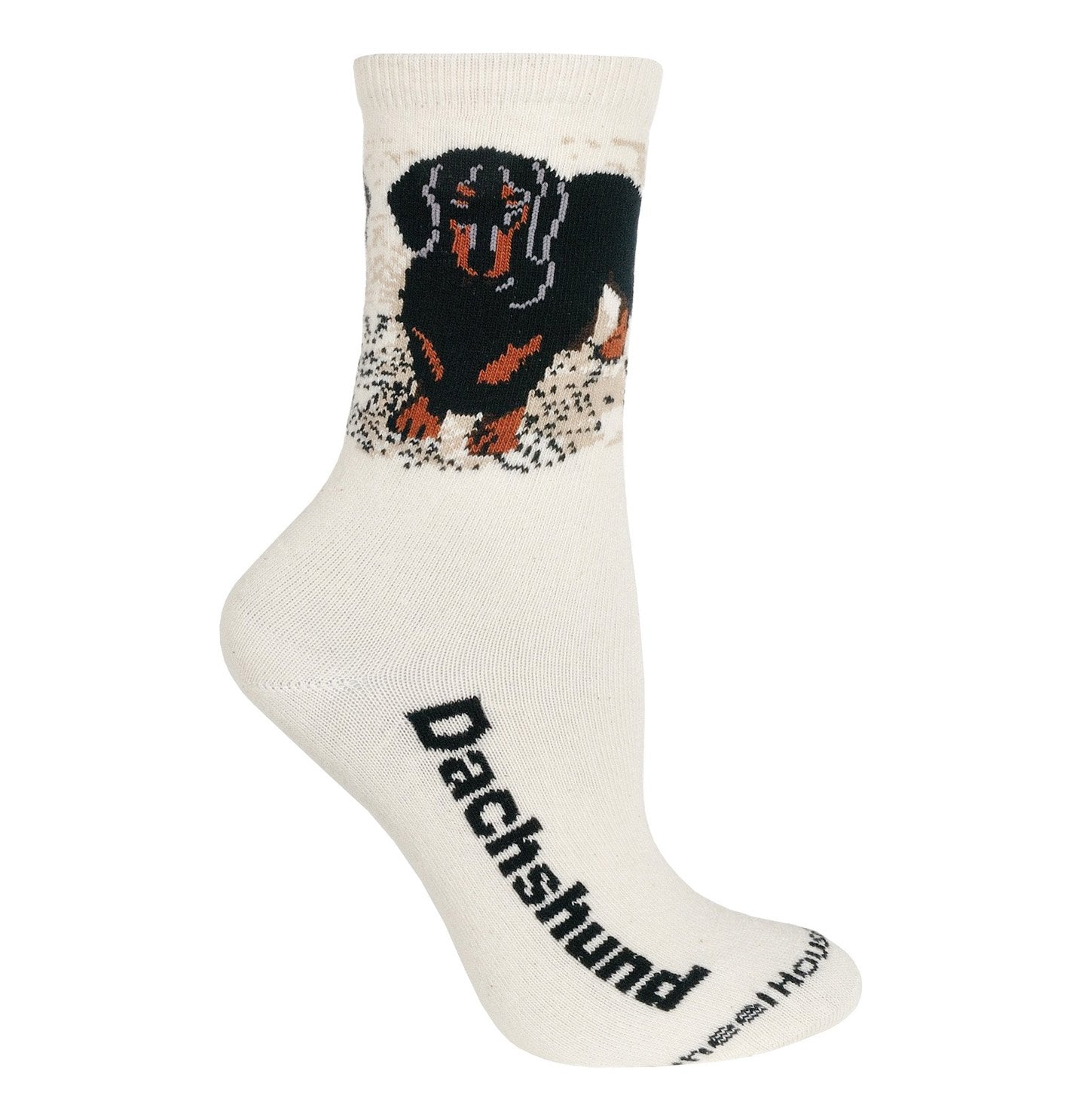Animal Pride - Black Dachshund on Natural - Adult Cotton Crew Socks