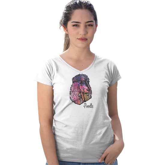 Animal Pride - Colorful Poodle Headshot - Women's V-Neck T-Shirt