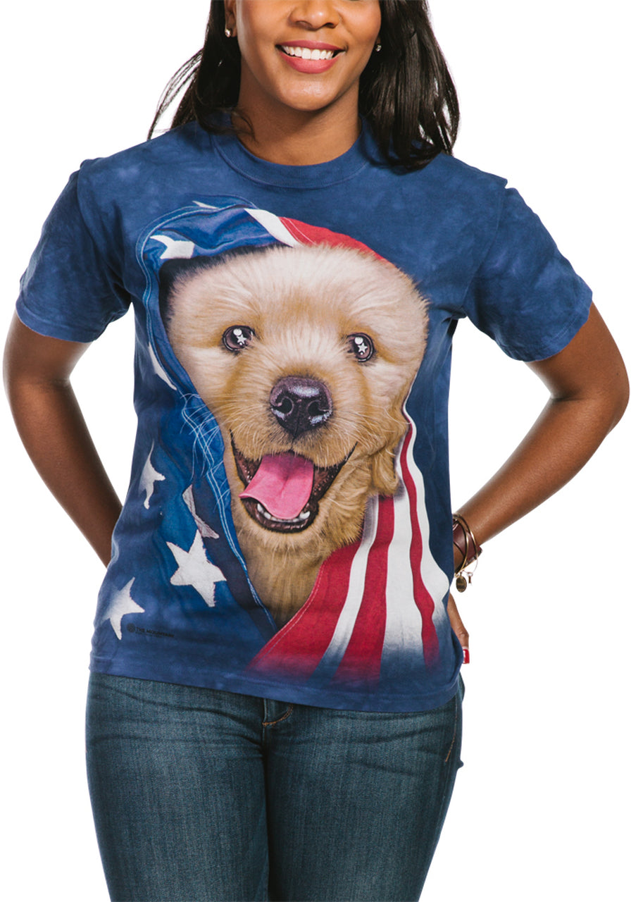 Patriotic Golden Pup - Adult Unisex T-Shirt