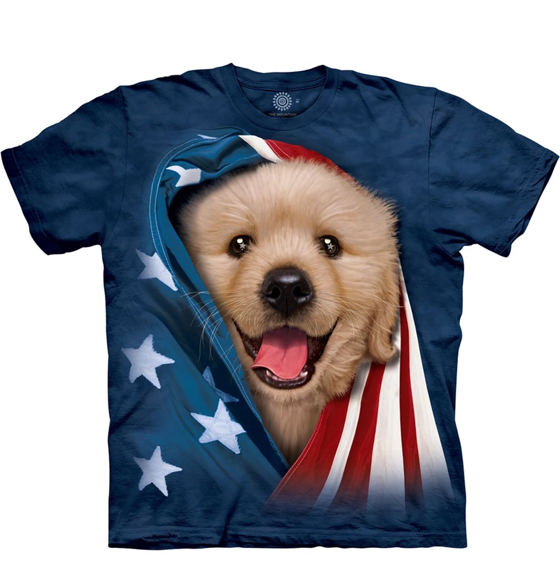 Patriotic Golden Retriever Puppy - The Mountain - Kids 3D Dog T-Shirt