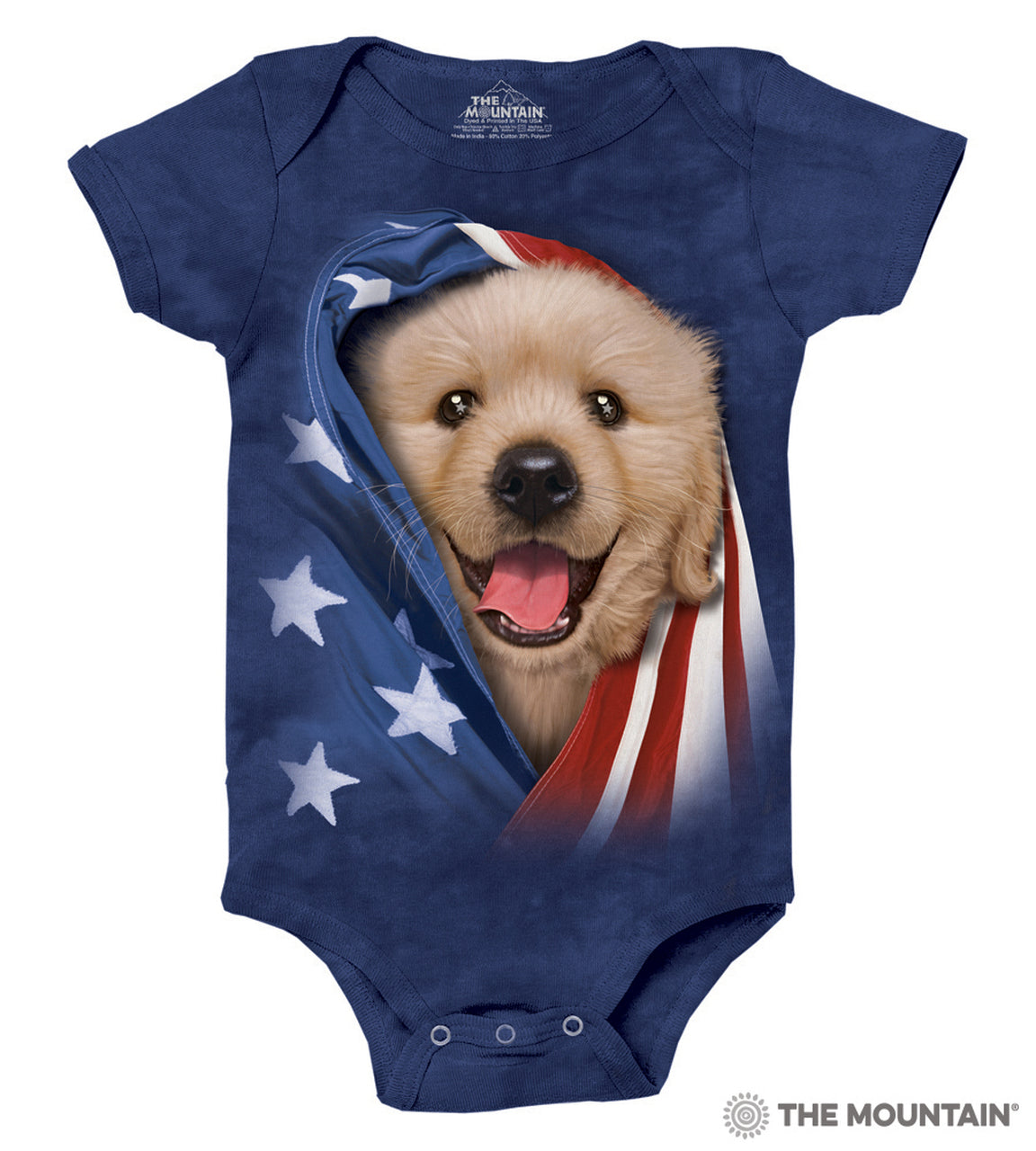 Patriotic Golden Retriever Puppy - The Mountain - Baby Onesie