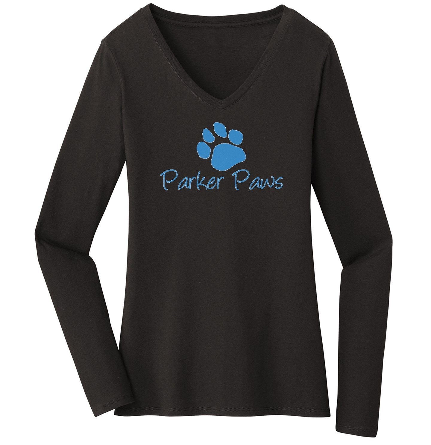 Parker Paws Blue Paw Print Logo - Women's V-Neck Long Sleeve T-Shirt