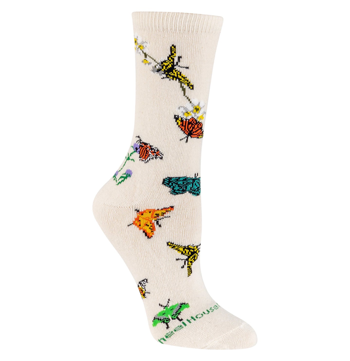 Animal Pride - Butterflies on Natural - Adult Cotton Crew Socks