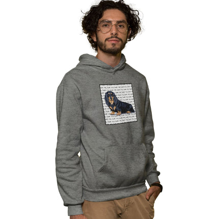 Black Long Haired Dachshund Love Text - Adult Unisex Hoodie Sweatshirt