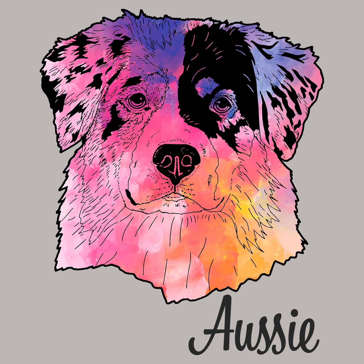 Colorful Australian Shepherd Headshot - Women's V-Neck Long Sleeve T-Shirt