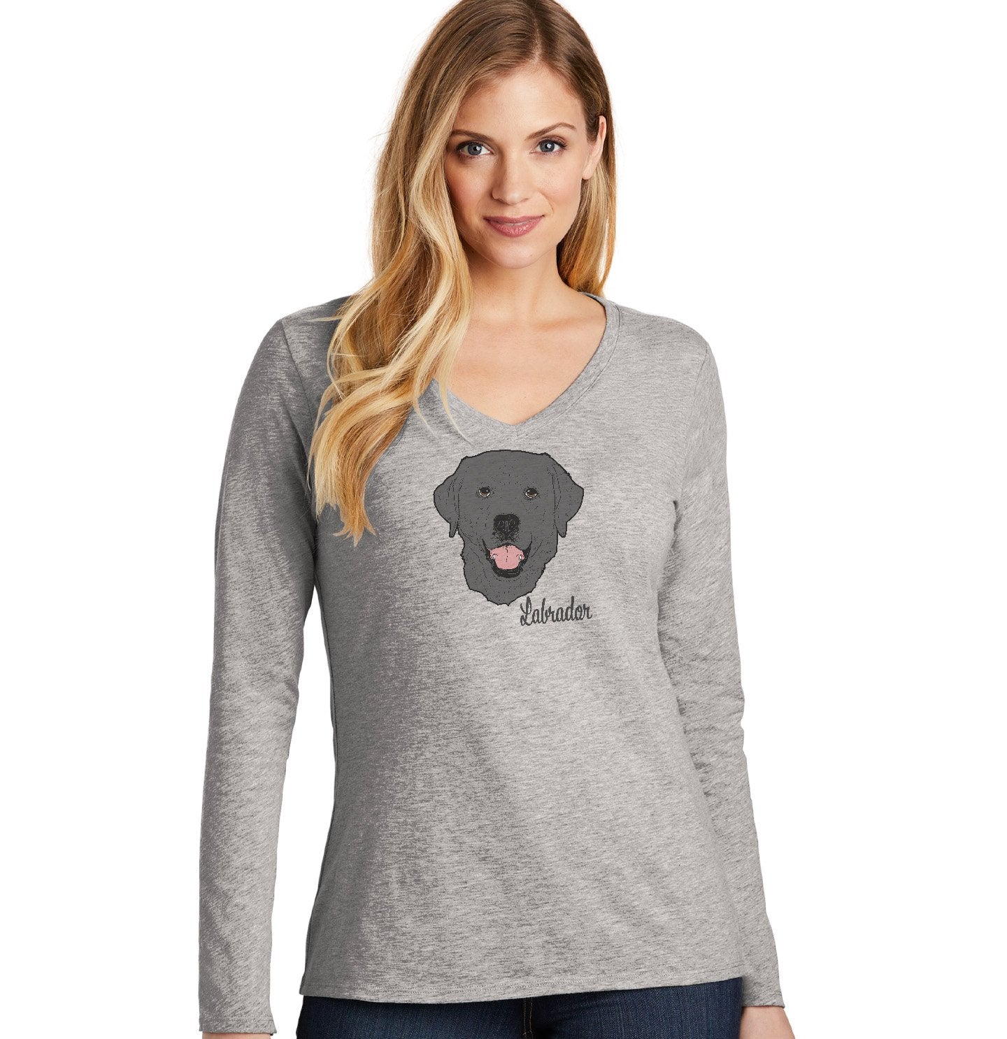 Black Labrador Headshot - Women's V-Neck Long Sleeve T-Shirt